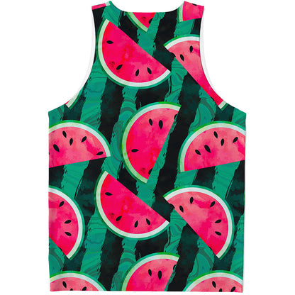 Green Striped Watermelon Pattern Print Men's Tank Top