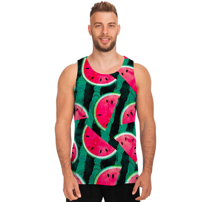 Green Striped Watermelon Pattern Print Men's Tank Top