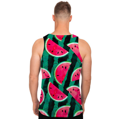 Green Striped Watermelon Pattern Print Men's Tank Top