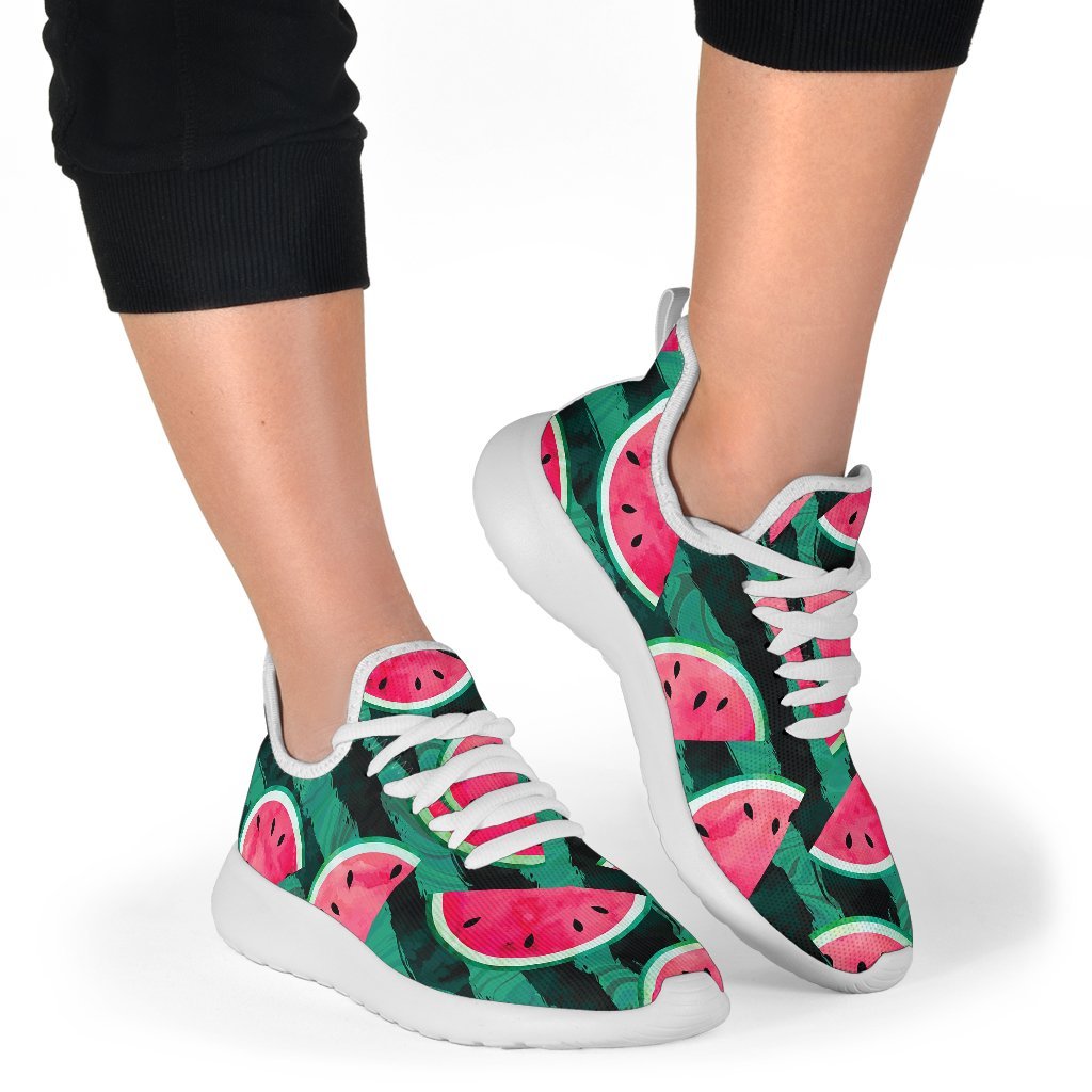 Green Striped Watermelon Pattern Print Mesh Knit Shoes GearFrost