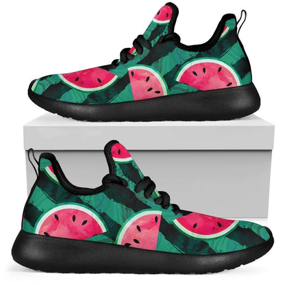 Green Striped Watermelon Pattern Print Mesh Knit Shoes GearFrost