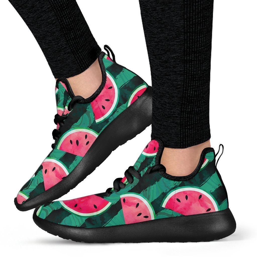 Green Striped Watermelon Pattern Print Mesh Knit Shoes GearFrost