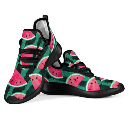Green Striped Watermelon Pattern Print Mesh Knit Shoes GearFrost