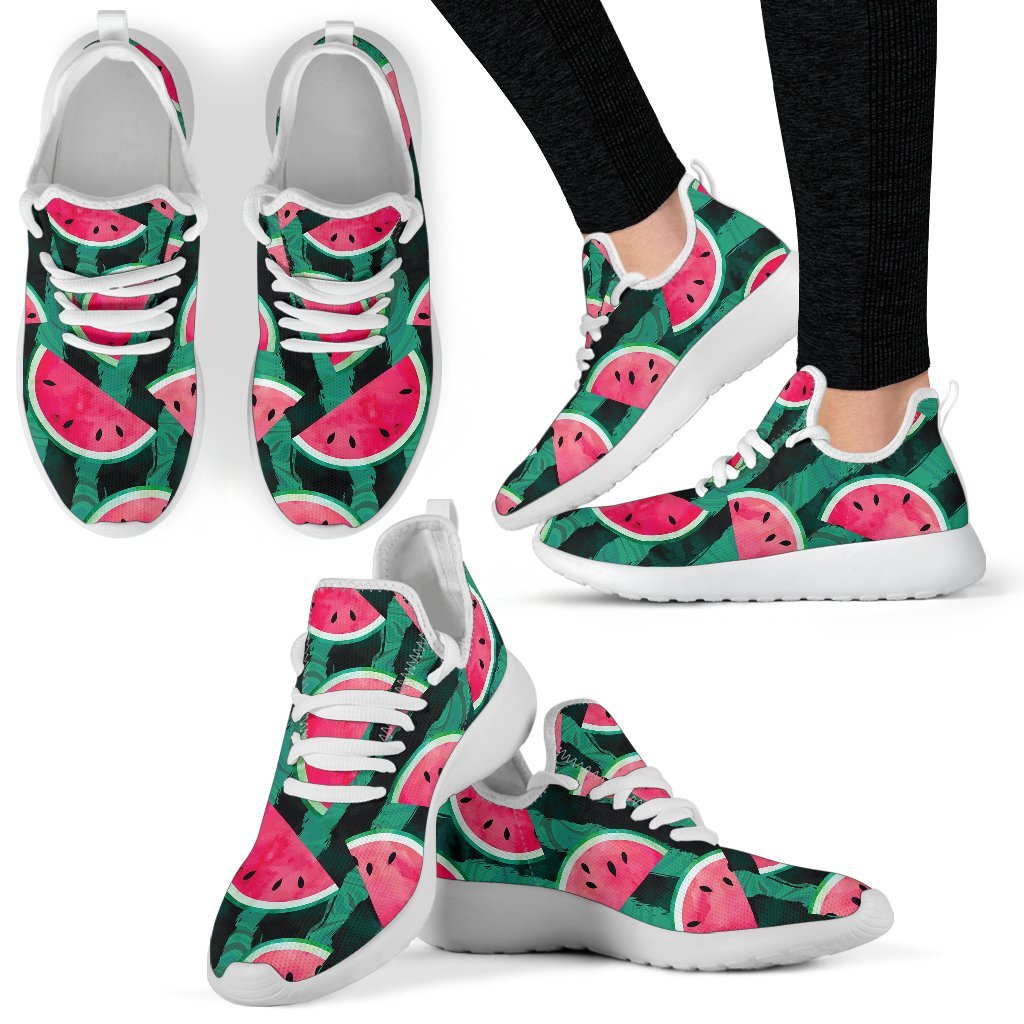 Green Striped Watermelon Pattern Print Mesh Knit Shoes GearFrost