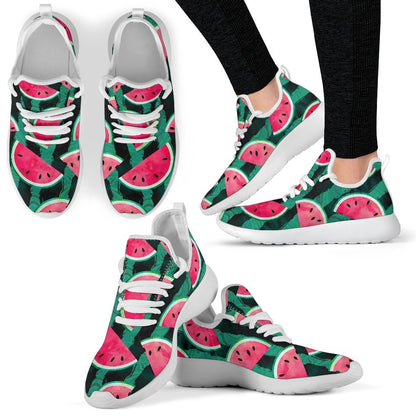 Green Striped Watermelon Pattern Print Mesh Knit Shoes GearFrost