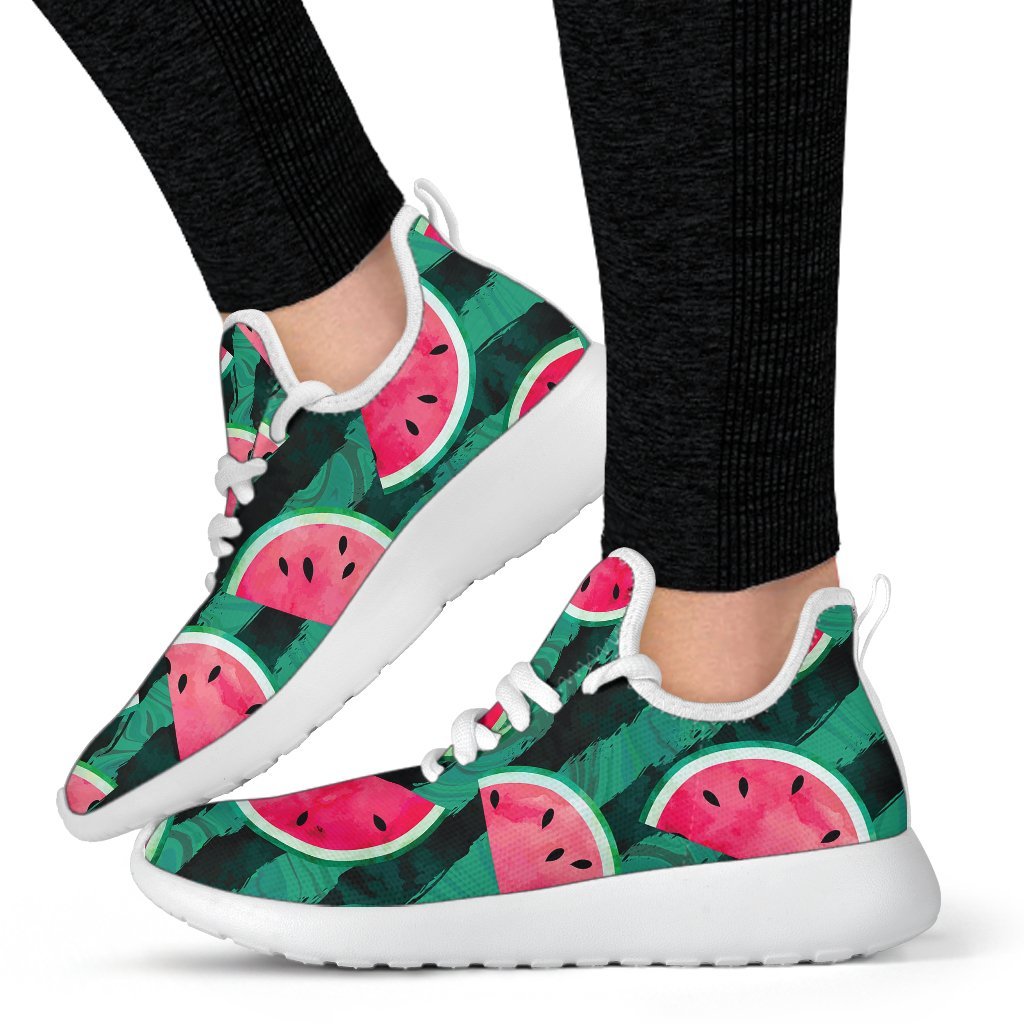 Green Striped Watermelon Pattern Print Mesh Knit Shoes GearFrost