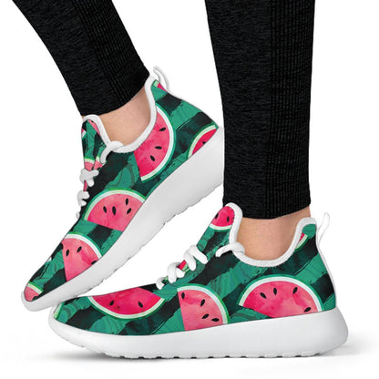 Green Striped Watermelon Pattern Print Mesh Knit Shoes GearFrost