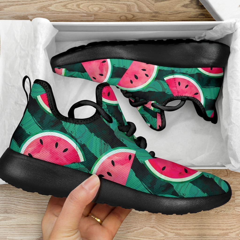 Green Striped Watermelon Pattern Print Mesh Knit Shoes GearFrost
