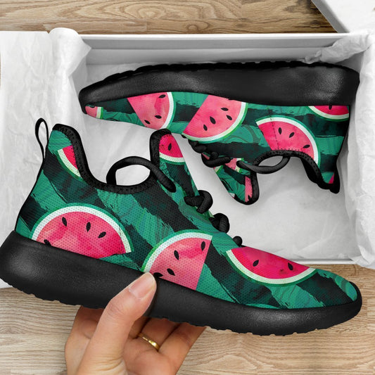 Green Striped Watermelon Pattern Print Mesh Knit Shoes GearFrost