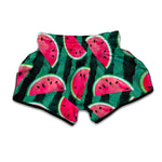 Green Striped Watermelon Pattern Print Muay Thai Boxing Shorts