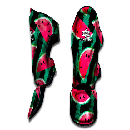 Green Striped Watermelon Pattern Print Muay Thai Shin Guard