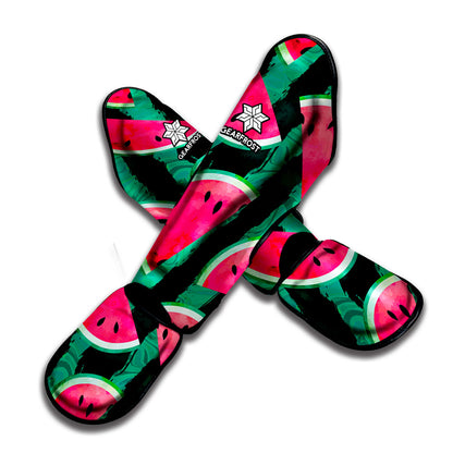 Green Striped Watermelon Pattern Print Muay Thai Shin Guard