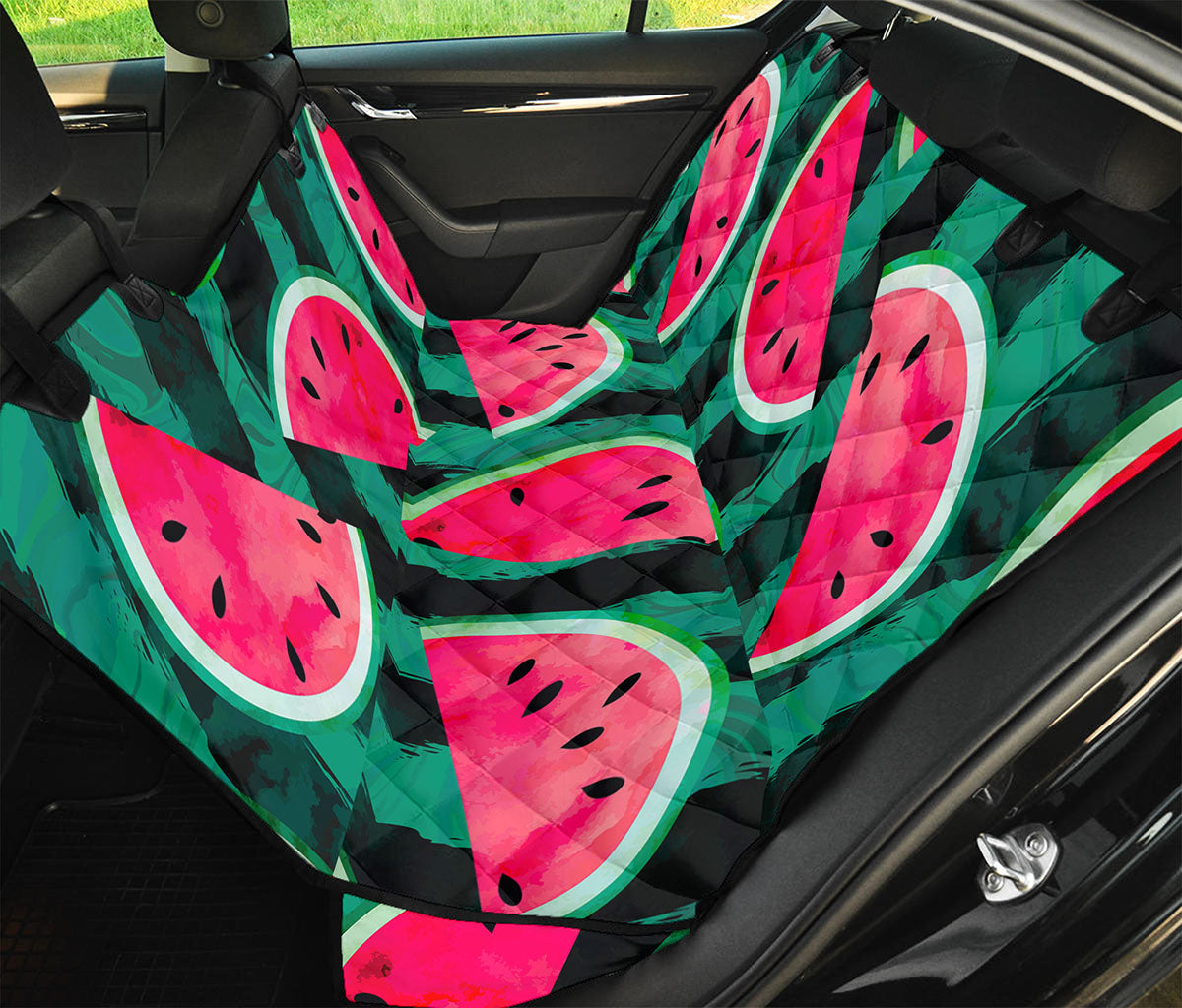 Green Striped Watermelon Pattern Print Pet Car Back Seat Cover