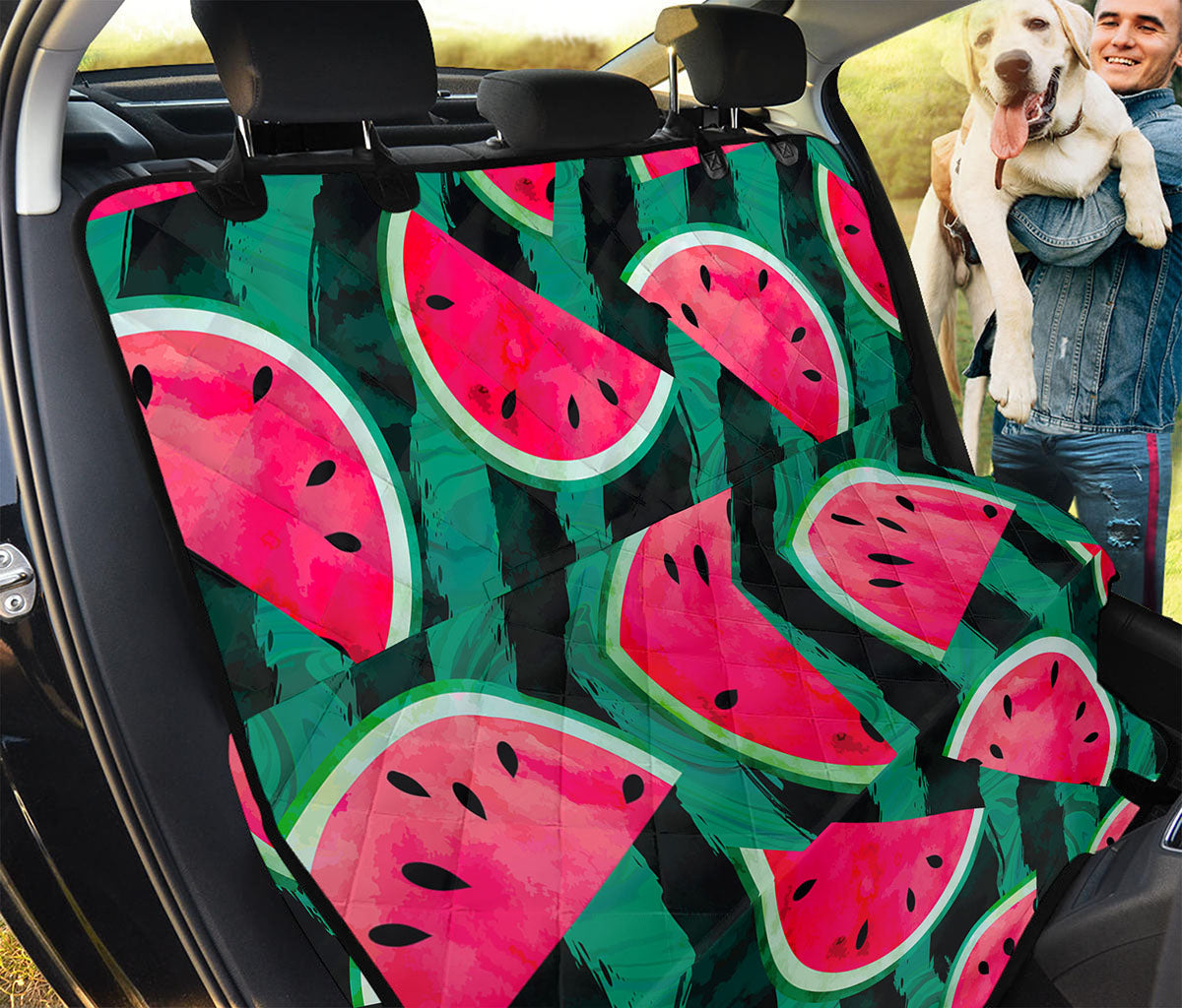 Green Striped Watermelon Pattern Print Pet Car Back Seat Cover