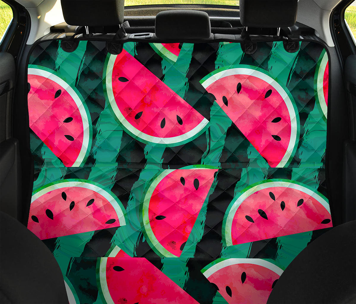 Green Striped Watermelon Pattern Print Pet Car Back Seat Cover