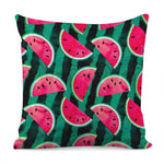 Green Striped Watermelon Pattern Print Pillow Cover