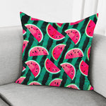 Green Striped Watermelon Pattern Print Pillow Cover
