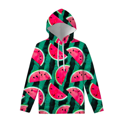 Green Striped Watermelon Pattern Print Pullover Hoodie