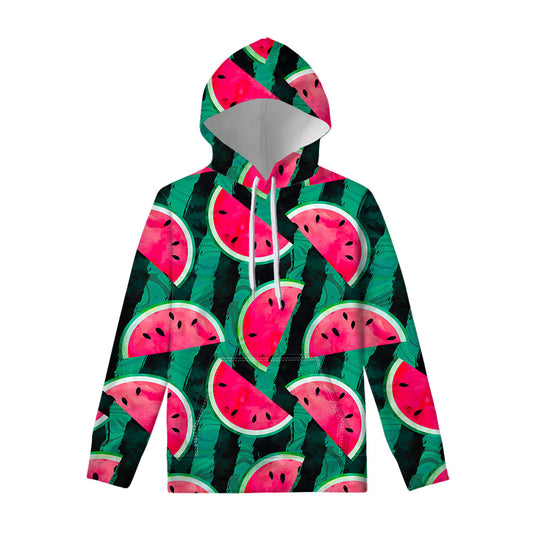 Green Striped Watermelon Pattern Print Pullover Hoodie