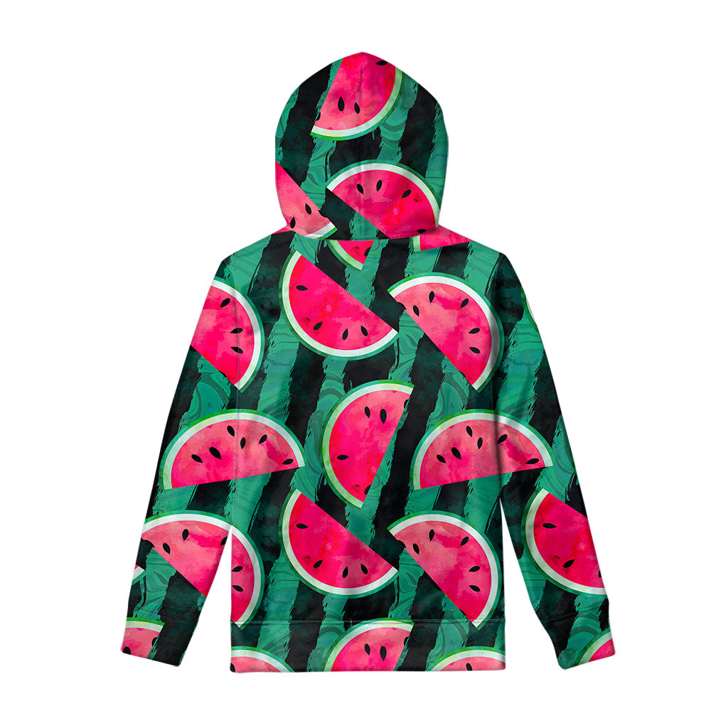 Green Striped Watermelon Pattern Print Pullover Hoodie