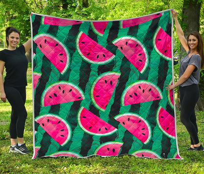 Green Striped Watermelon Pattern Print Quilt