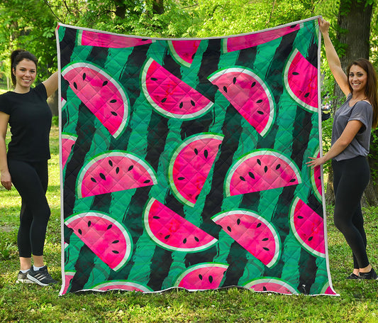 Green Striped Watermelon Pattern Print Quilt