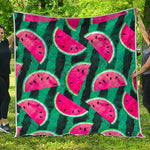Green Striped Watermelon Pattern Print Quilt