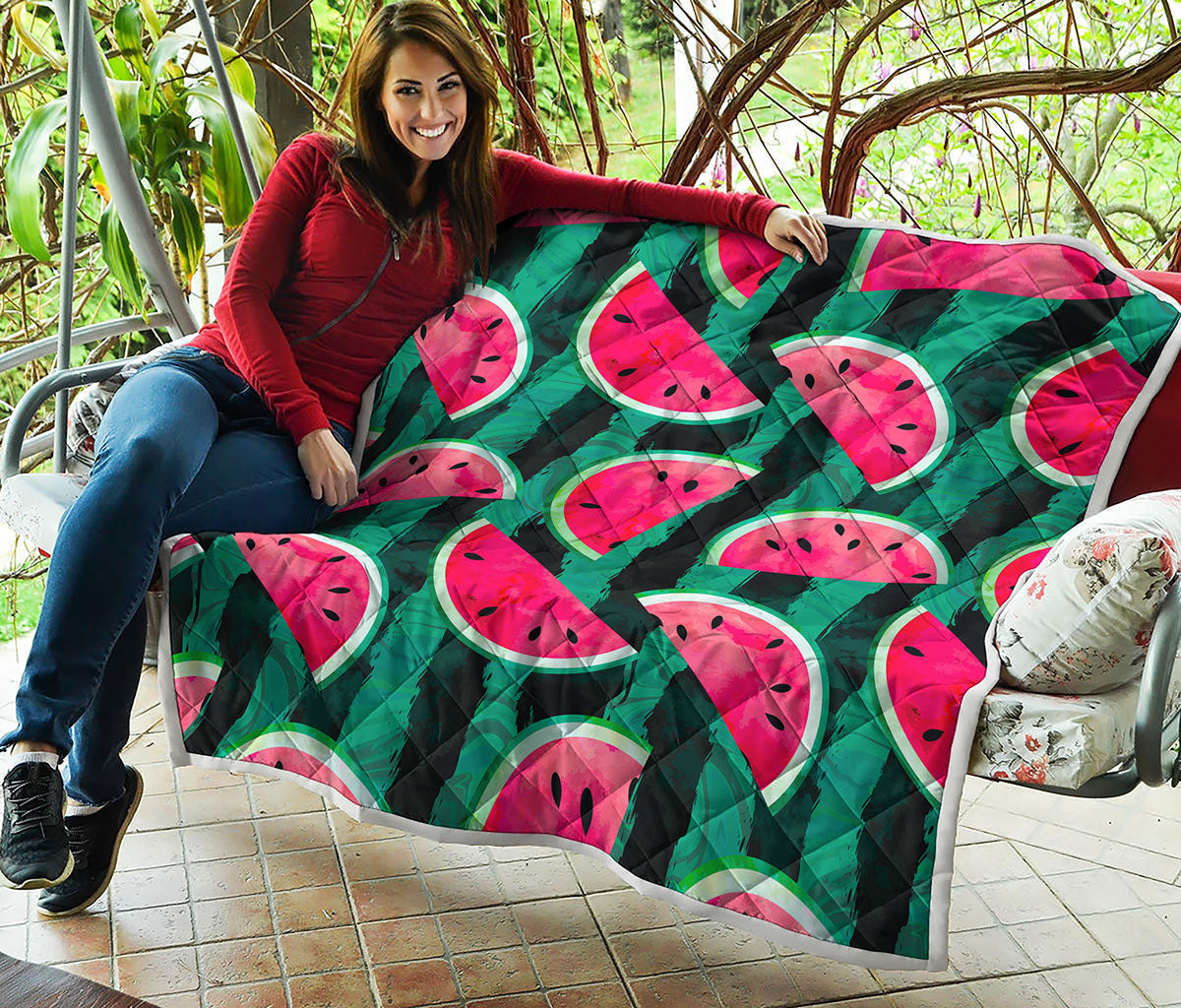 Green Striped Watermelon Pattern Print Quilt