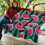 Green Striped Watermelon Pattern Print Quilt