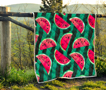 Green Striped Watermelon Pattern Print Quilt