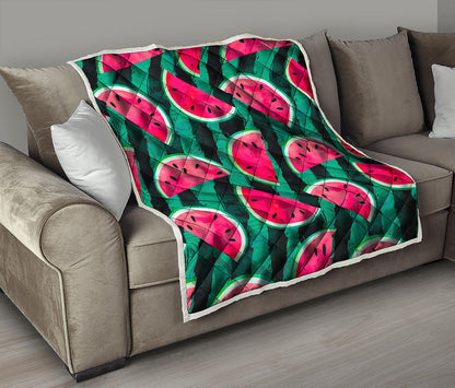 Green Striped Watermelon Pattern Print Quilt