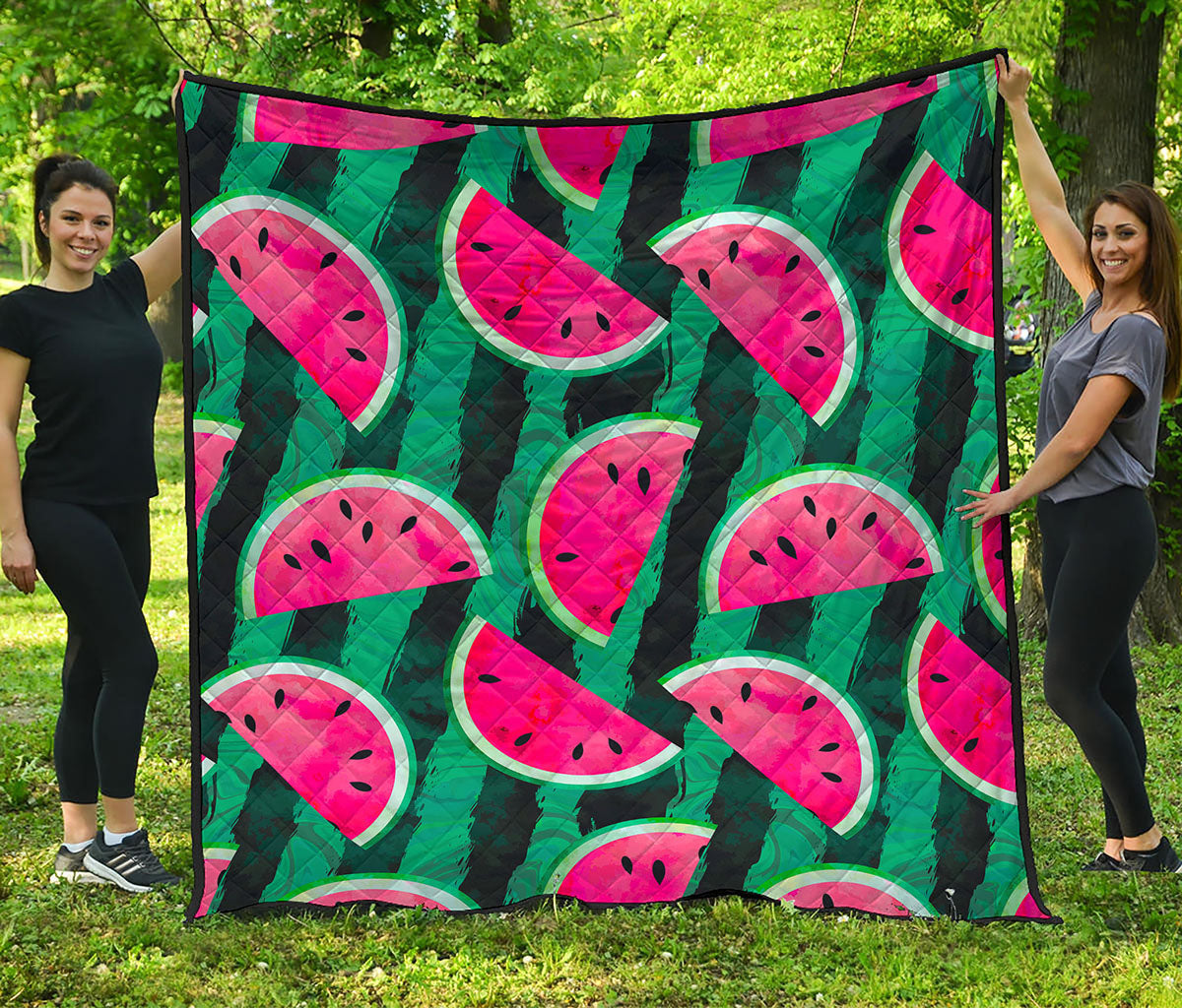 Green Striped Watermelon Pattern Print Quilt