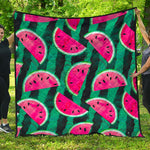 Green Striped Watermelon Pattern Print Quilt