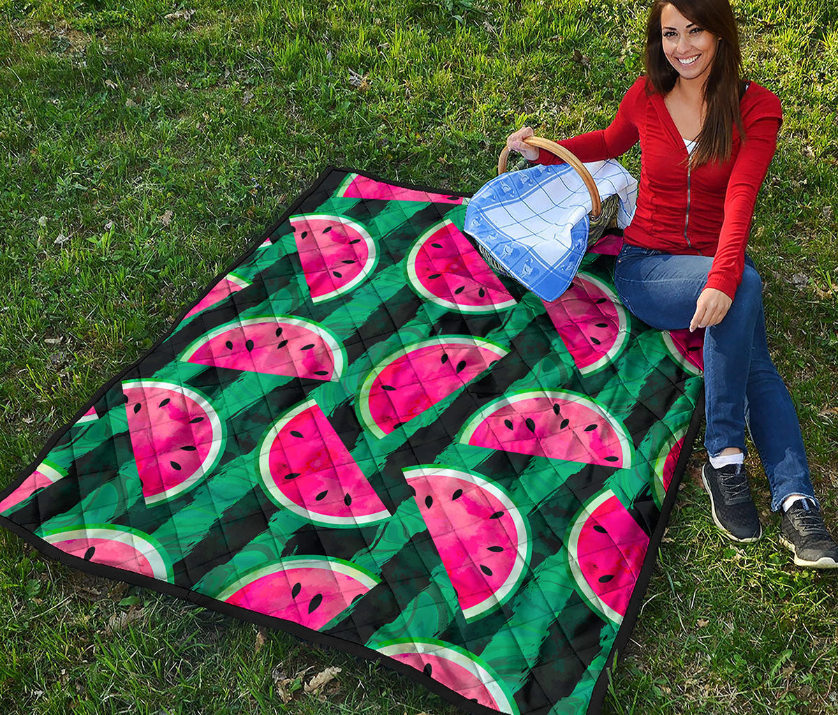 Green Striped Watermelon Pattern Print Quilt