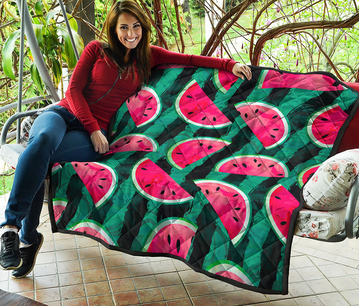 Green Striped Watermelon Pattern Print Quilt
