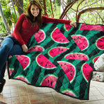 Green Striped Watermelon Pattern Print Quilt