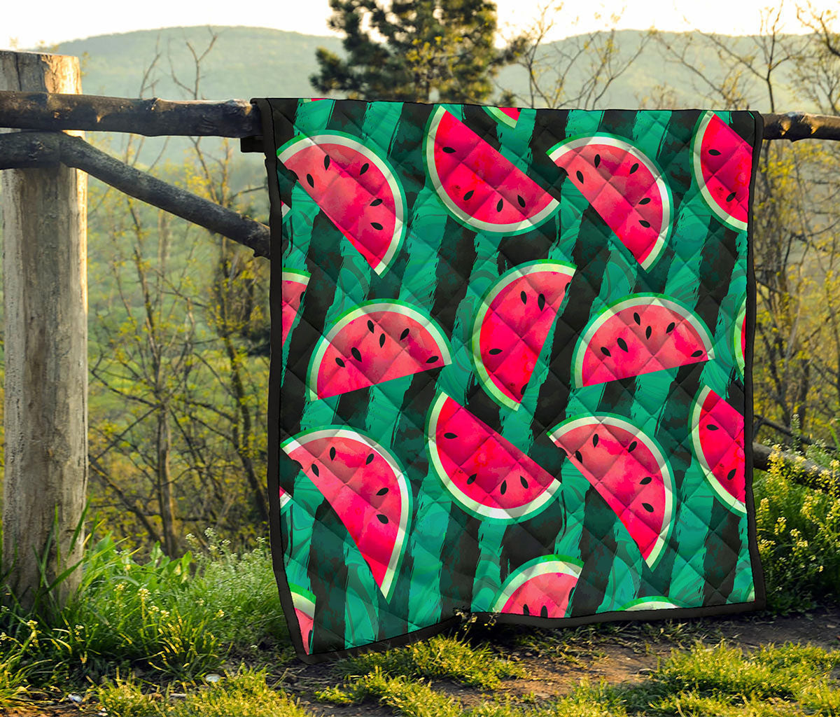Green Striped Watermelon Pattern Print Quilt