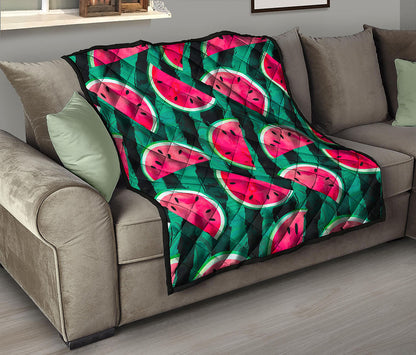 Green Striped Watermelon Pattern Print Quilt