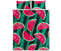 Green Striped Watermelon Pattern Print Quilt Bed Set