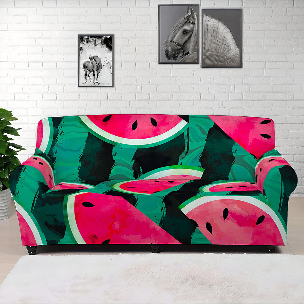 Green Striped Watermelon Pattern Print Sofa Cover