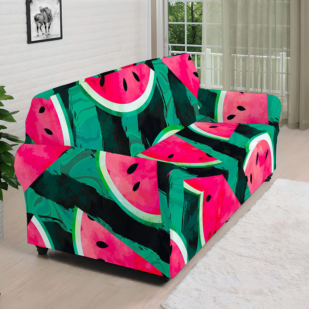 Green Striped Watermelon Pattern Print Sofa Cover