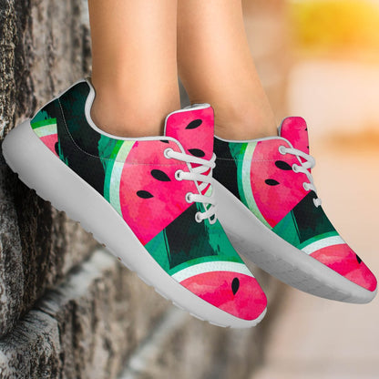 Green Striped Watermelon Pattern Print Sport Shoes GearFrost