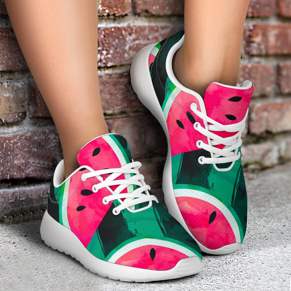 Green Striped Watermelon Pattern Print Sport Shoes GearFrost