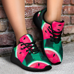 Green Striped Watermelon Pattern Print Sport Shoes GearFrost