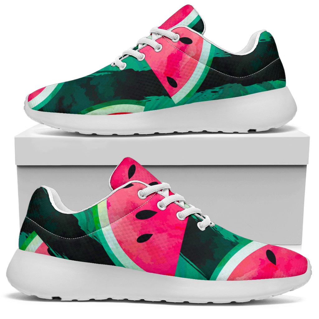 Green Striped Watermelon Pattern Print Sport Shoes GearFrost