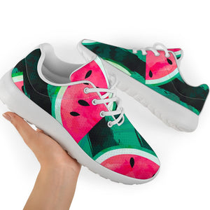 Green Striped Watermelon Pattern Print Sport Shoes GearFrost