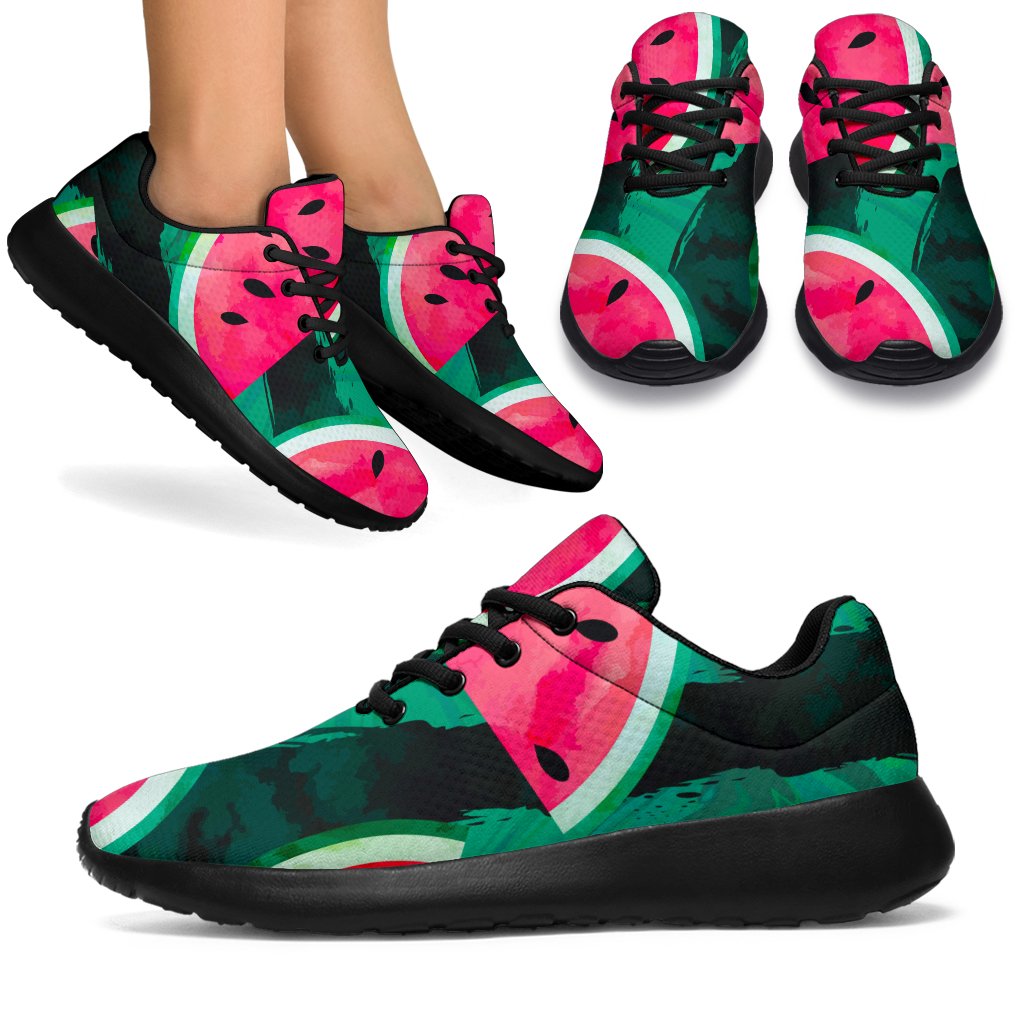 Green Striped Watermelon Pattern Print Sport Shoes GearFrost