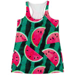 Green Striped Watermelon Pattern Print Women's Racerback Tank Top