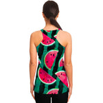 Green Striped Watermelon Pattern Print Women's Racerback Tank Top