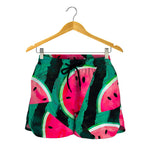 Green Striped Watermelon Pattern Print Women's Shorts